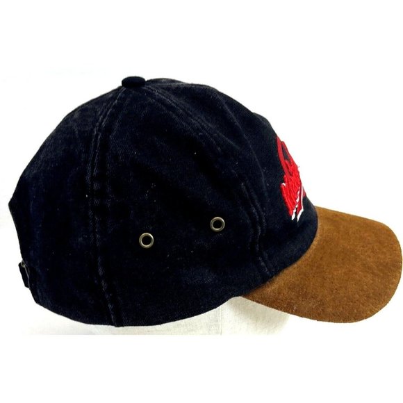 Morton Buildings Black Canvas Brown Embroidered Strapback Hat Cap - Picture 2 of 7